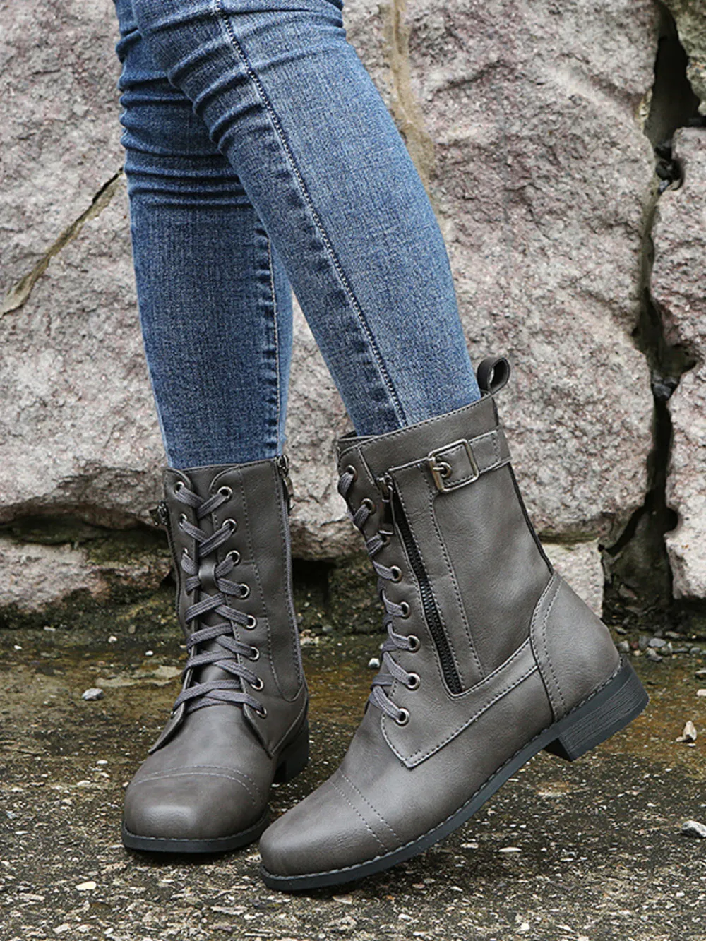 Lace-Up Boots with Side Zipper, image 6