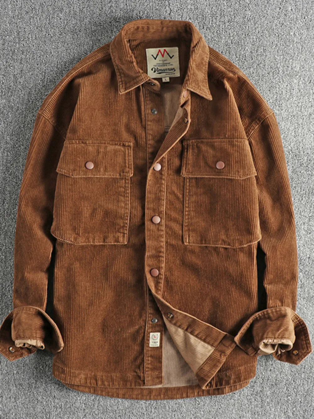 Men's Plus Size Corduroy Button Up Long Sleeve Jacket, image 7