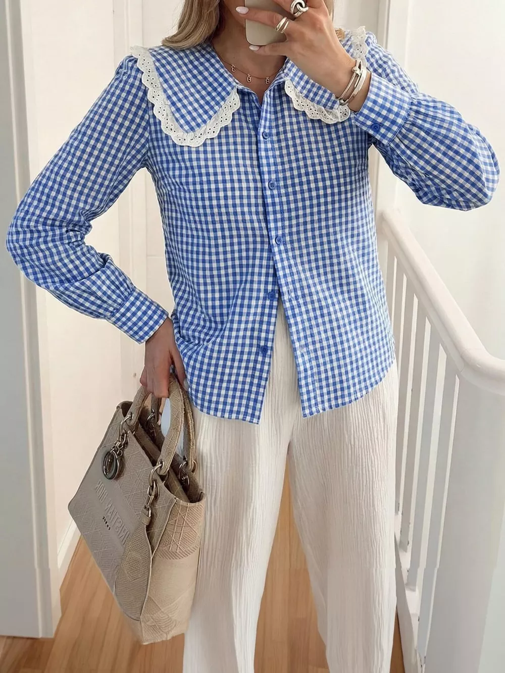 Lace Peter Pan Collar Button Up Shirt, image 7