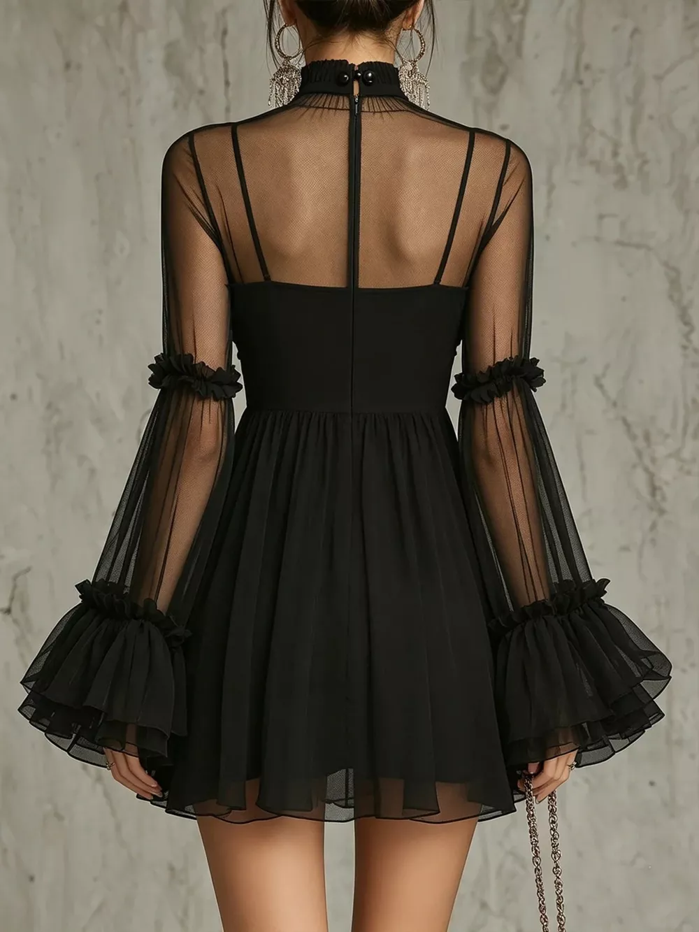 Sheer Mesh Rose Applique Mini Dress, image 3