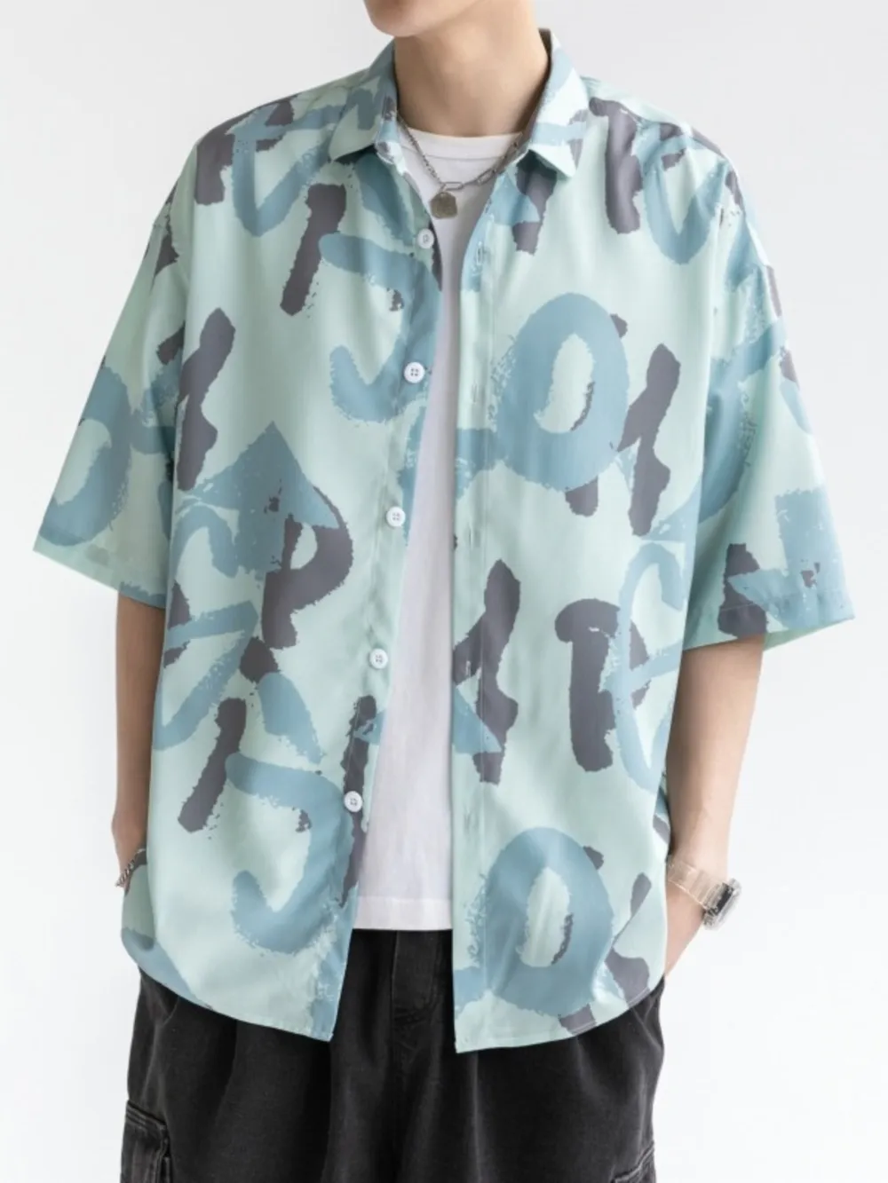Men's Plus Size Abstract Print Short Sleeve Shirt, image 2