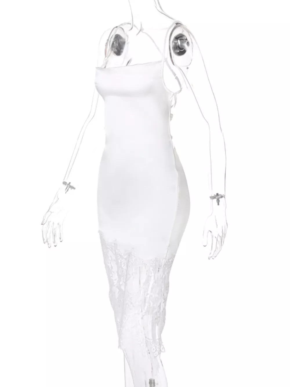 Satin Lace Trim Sleeveless Dress, image 4