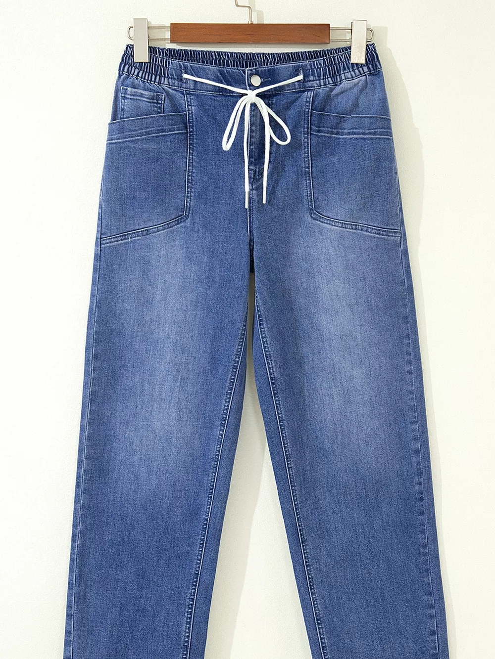 Drawstring Waist Ankle Length Casual Jeans Regular Fit Pocket Detail Jeans, image 4