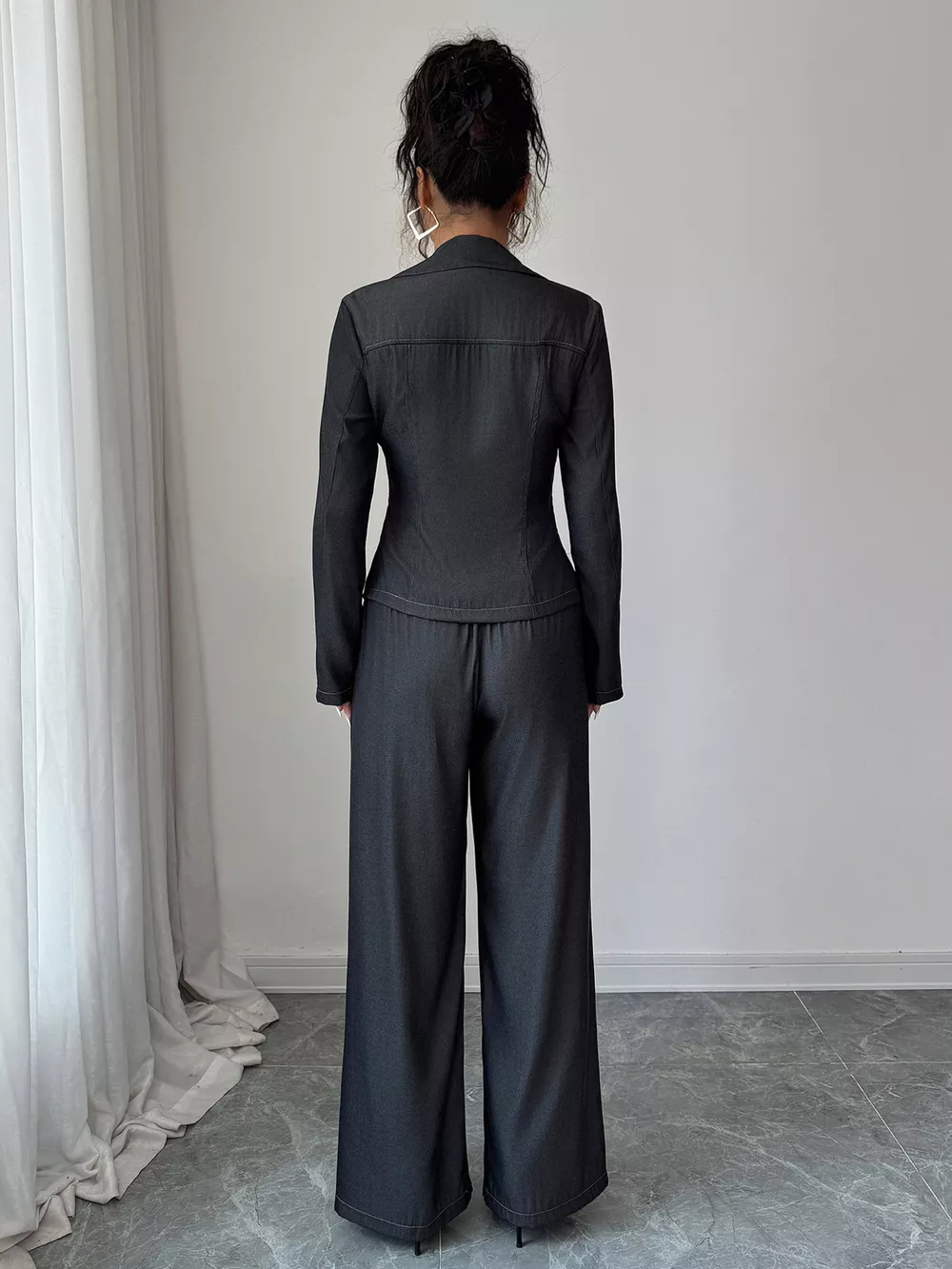 Button-Up Shirt & Wide Leg Pants Set, image 5