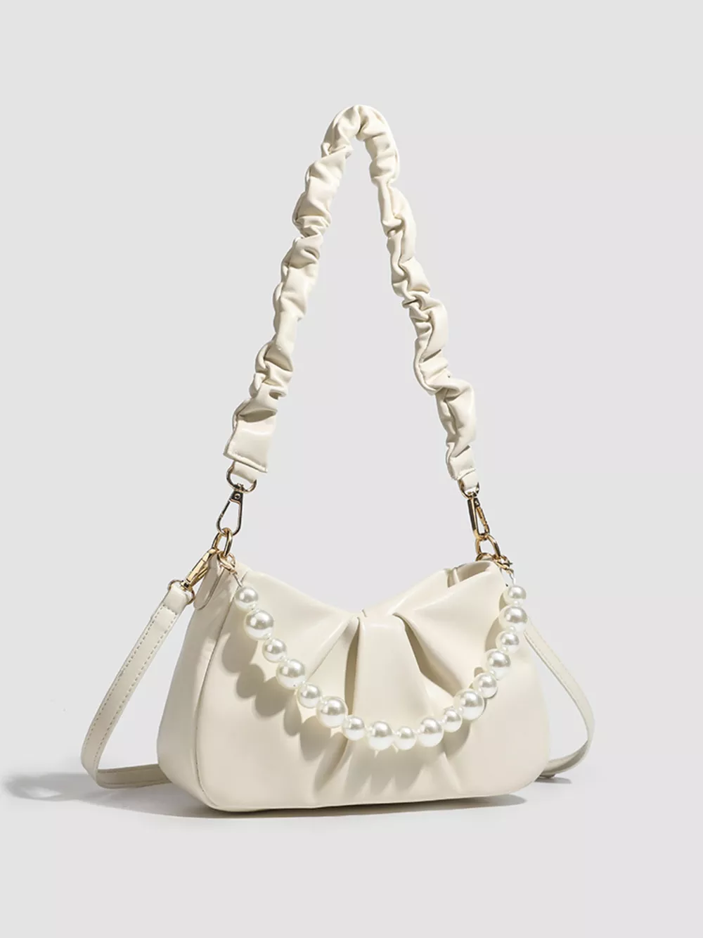 Ruched Handle Pearl Decor Crossbody Bag, image 3