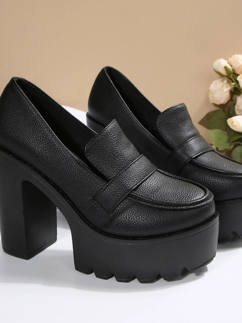 Round Toe Platform Block Heels Pumps, image 5