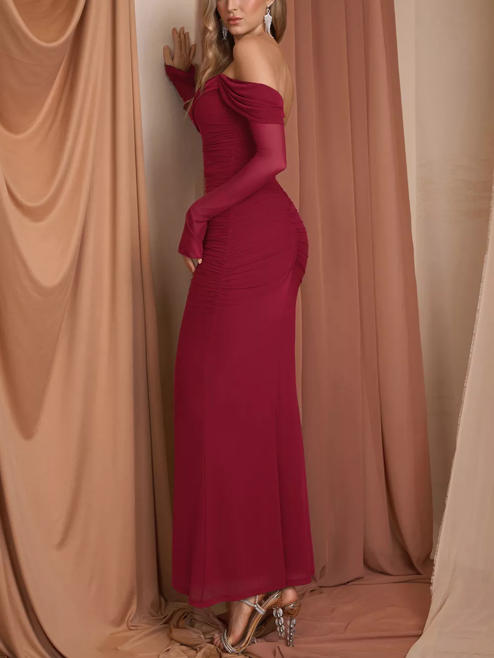 Off-Shoulder Ruched Mermaid Maxi Dress, image 16