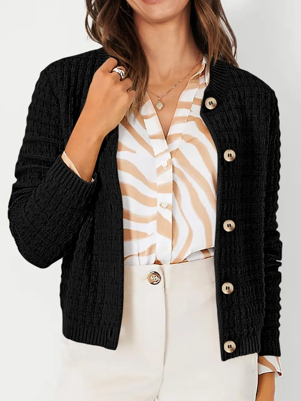 Textured Knit Button-Front Cardigan, image 15