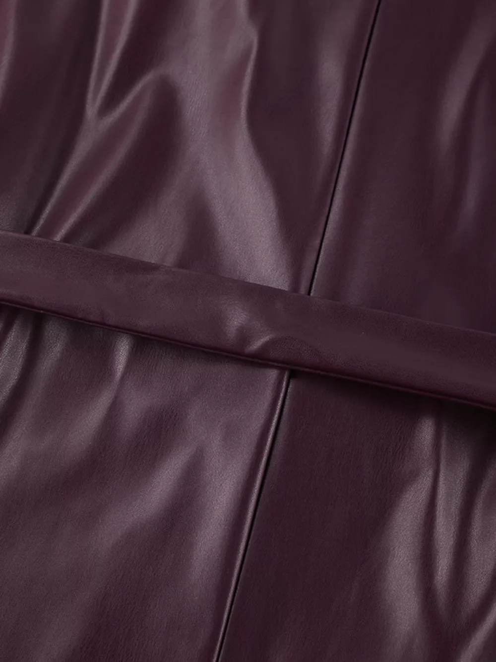 Stand Collar Belted Faux Leather Jacket, image 18