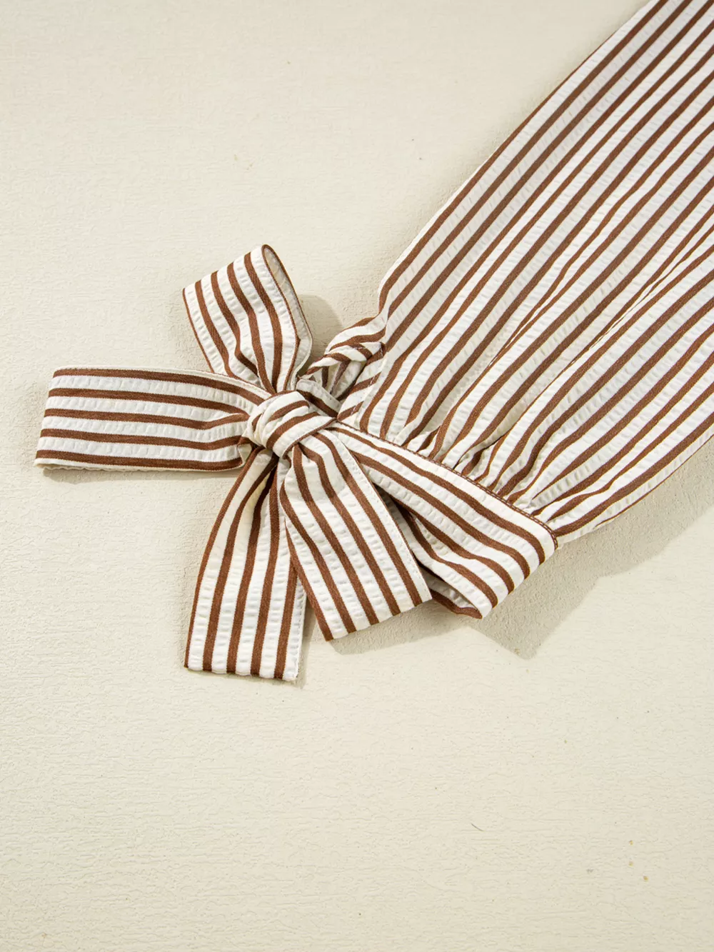 Striped Ruffled Neck Blouse with Tie Sleeves, image 5
