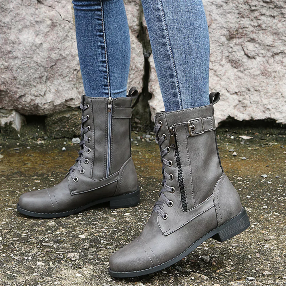 Lace-Up Ankle Boots with Zipper Detail, image 2