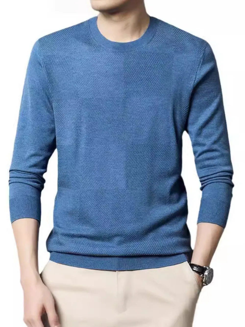 Men's Plus Size Round Neck Long Sleeve Sweater, image 4