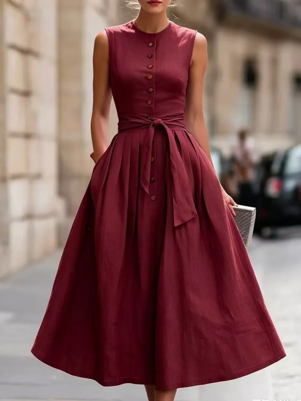 Full Size Sleeveless Button-Front Belted Midi Dress Plus Size, image 9