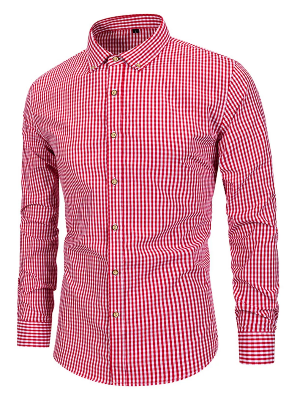 Men's Gingham Button-Down Long Sleeve Shirt, image 5