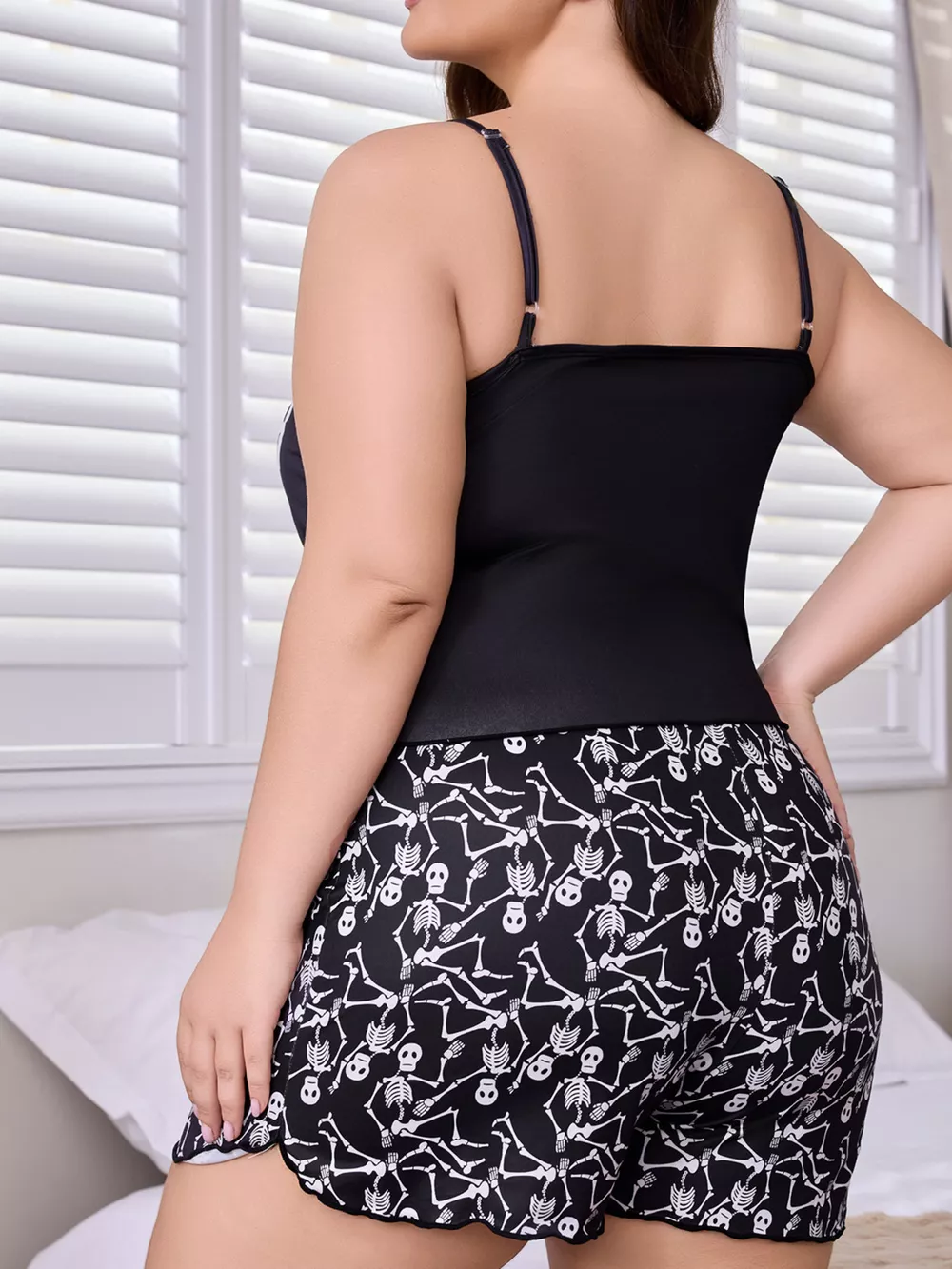 Plus Size Skeleton Print Cami Lounge Set, image 3