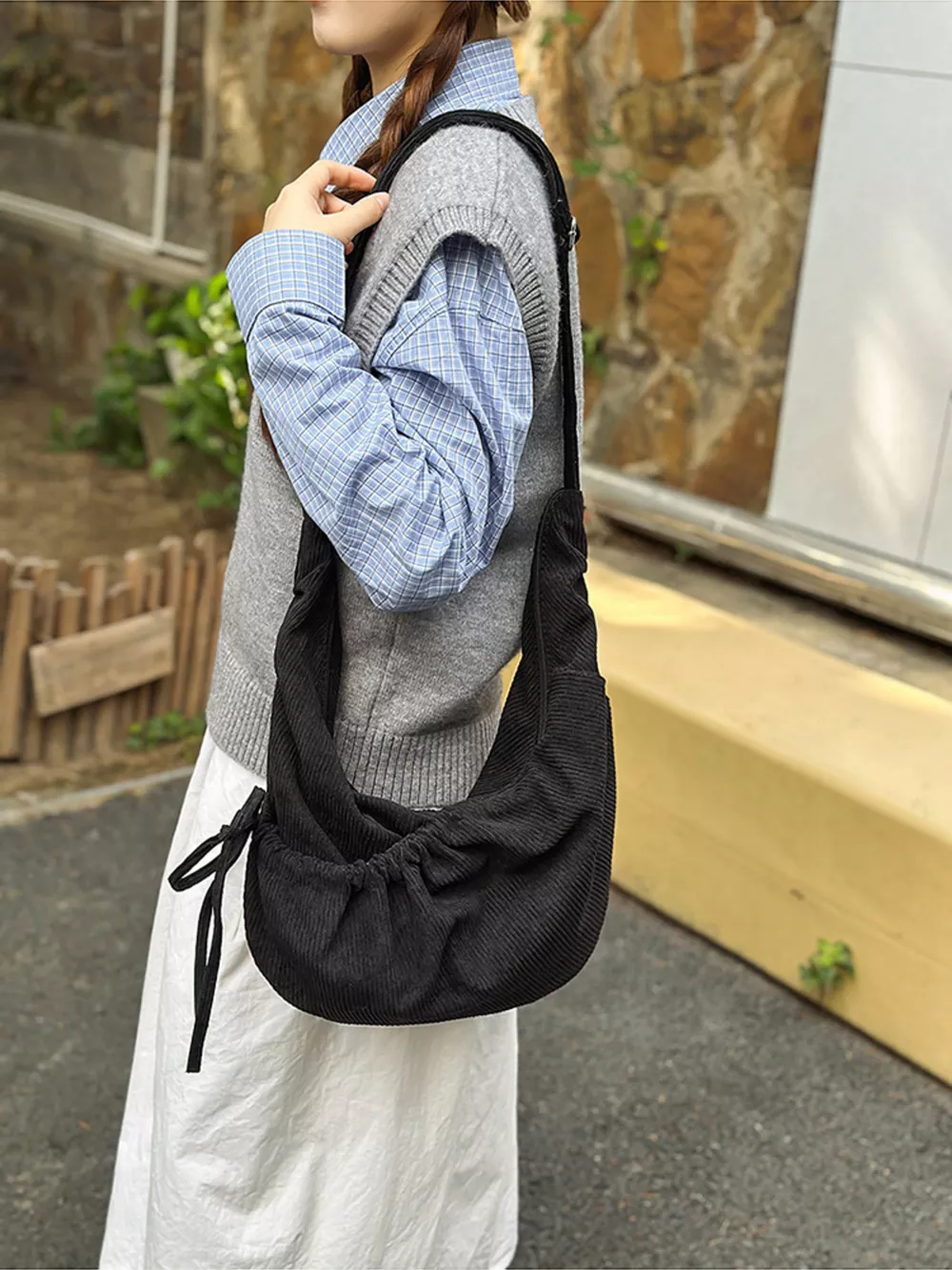 Corduroy Drawstring Crossbody Bag, image 4