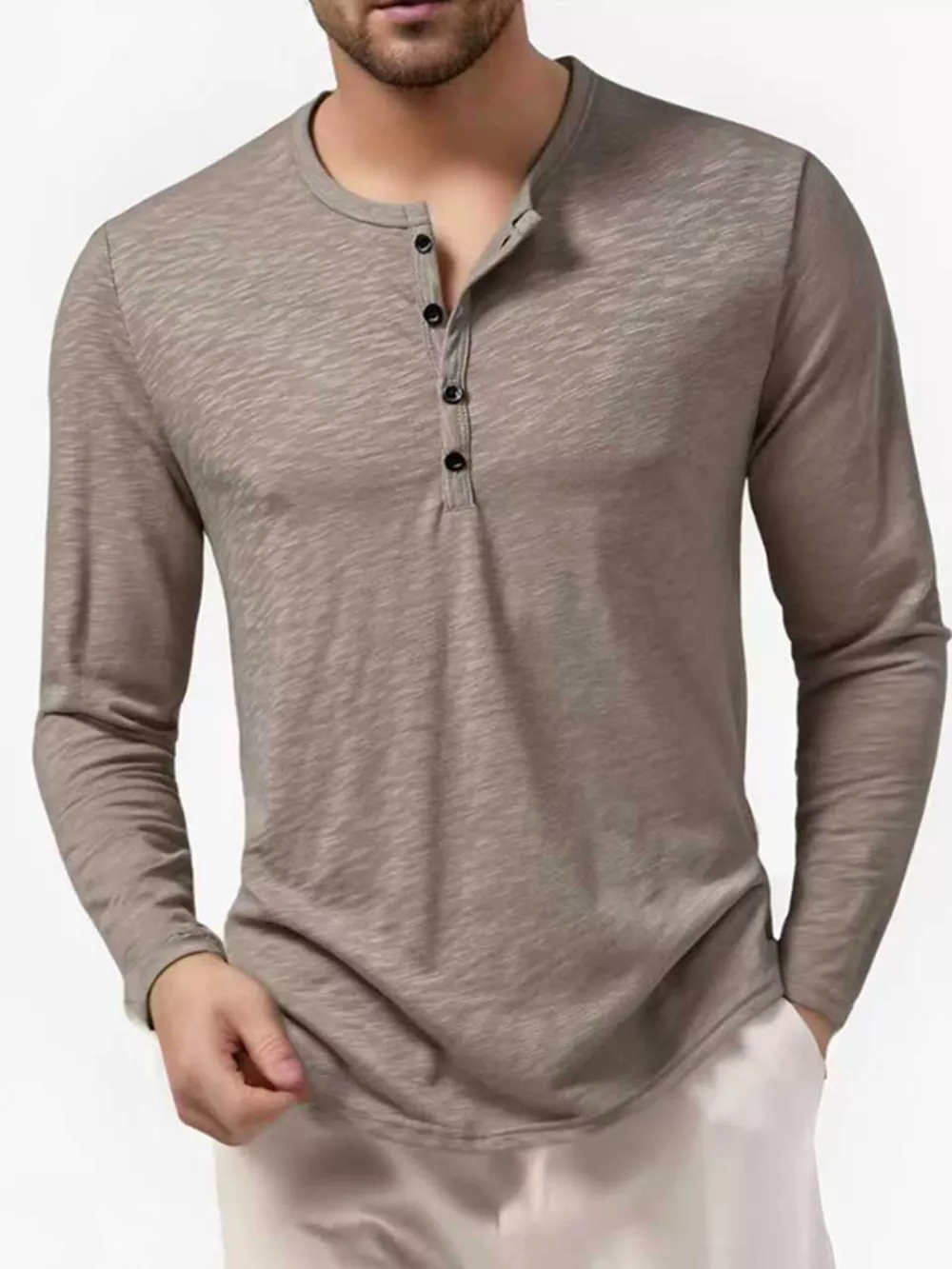Men's Long Sleeve Henley T-Shirt, image 19