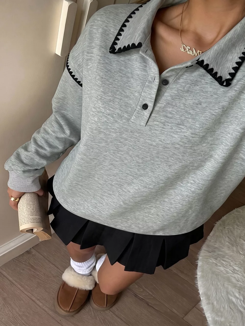 Polo Collar Dropped Shoulder Sweatshirt, image 5
