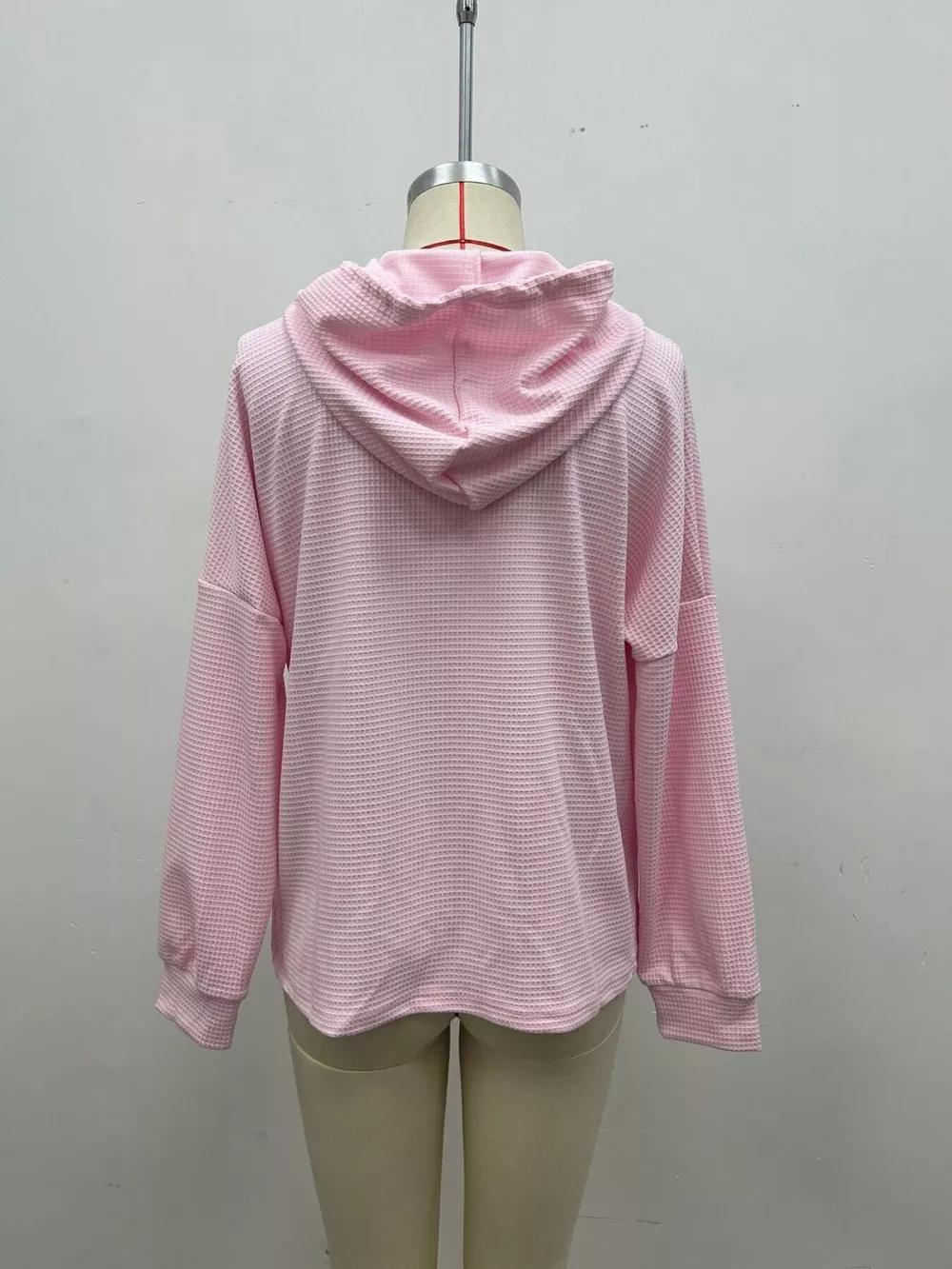 Full Size Waffle Knit Drawstring Long Sleeve Hoodie Plus Size, image 7