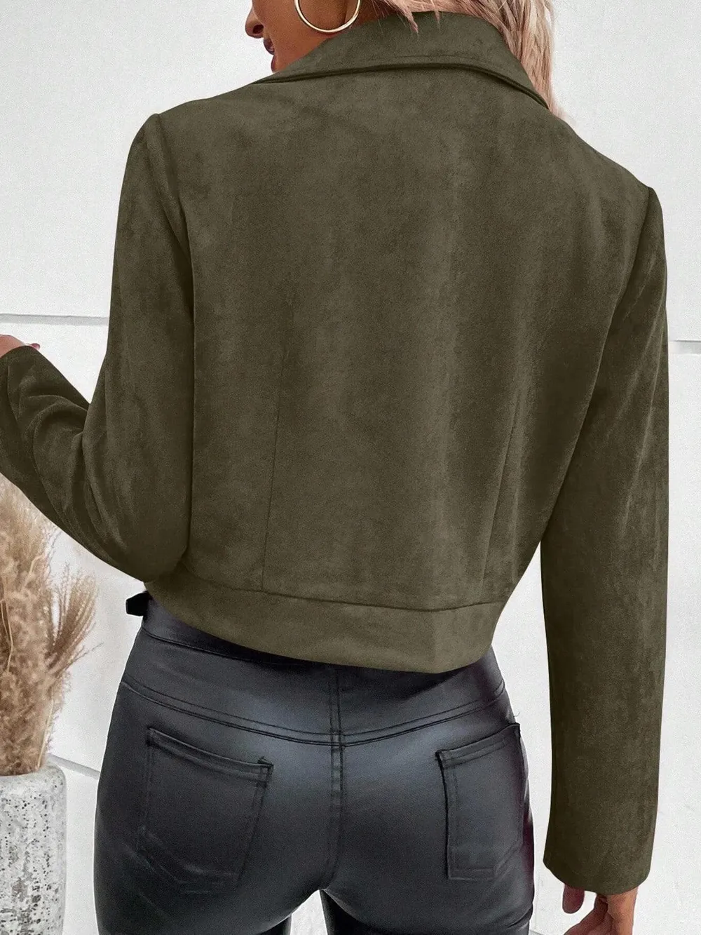 Zip Up Suede Cropped Moto Jacket, image 9
