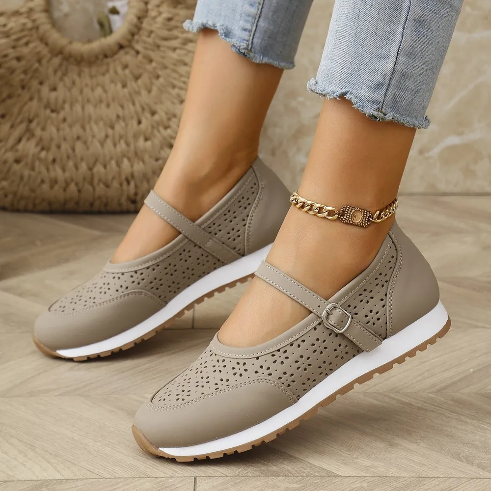 Perforated Mary Jane Slip-Ons with Athletic Sole, image 2