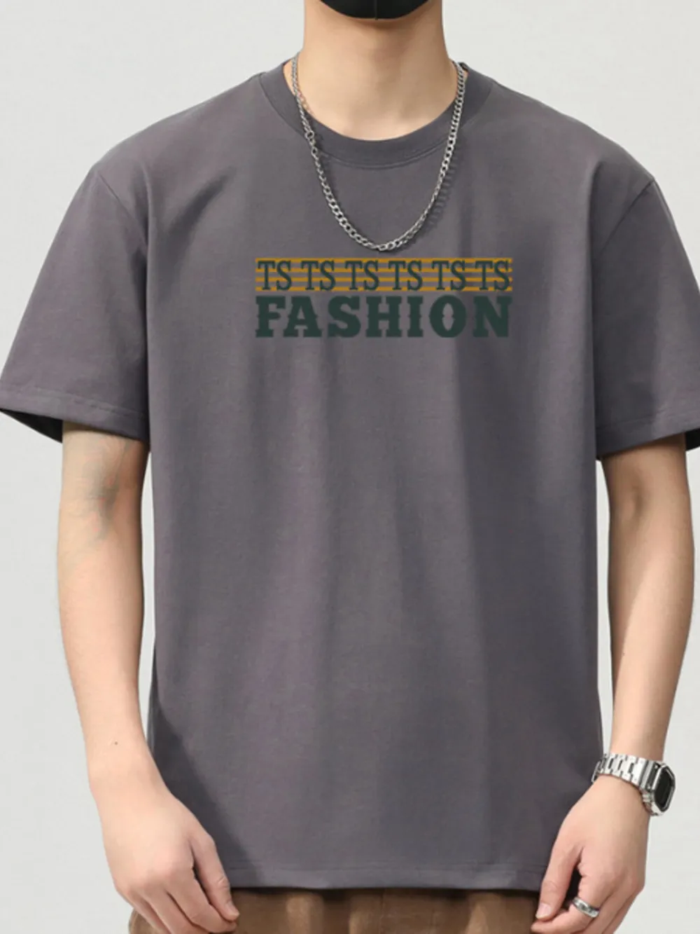 Men's Plus Size Letter Round Neck Short Sleeve T-Shirt, image 3