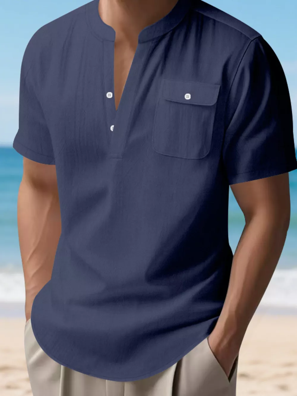 Men's Full Size Button Detail Short Sleeve Shirt Plus Size, image 18