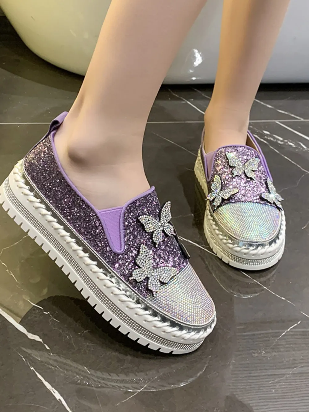 Rhinestone Embellished Platform Slip-Ons, image 3