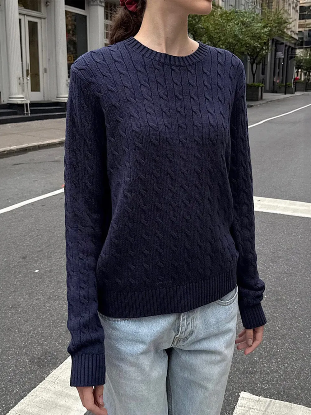 Cable-Knit Round Neck Pullover Sweater, image 5