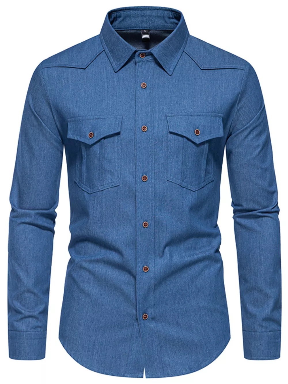 Men's Casual Long Sleeve Denim Shirt with Pockets