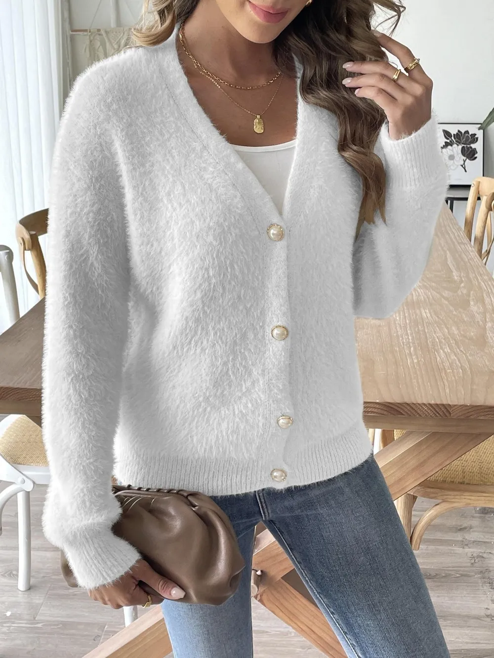 Fuzzy Button-Front Cardigan, image 13