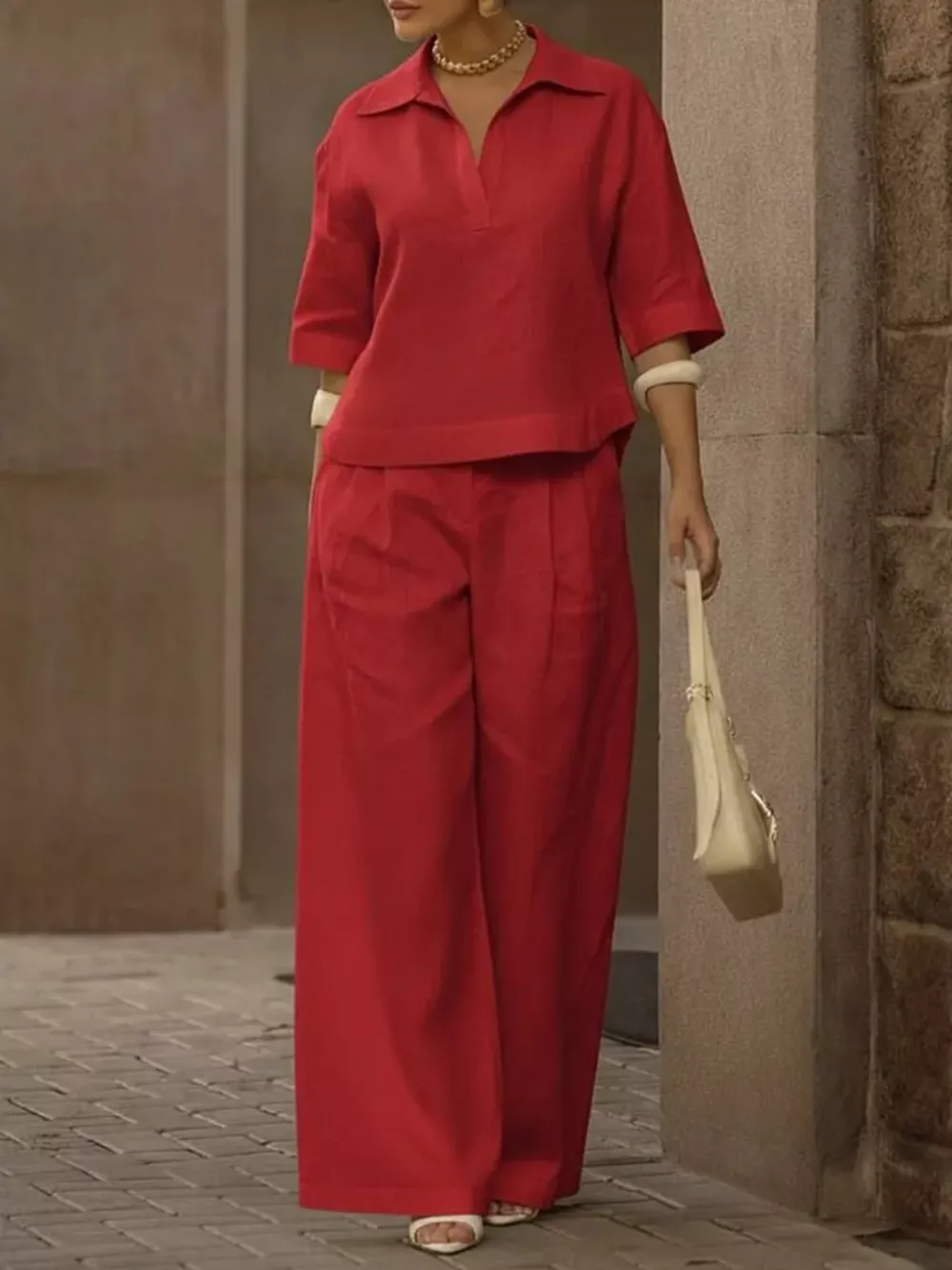 Full Size 3/4 Sleeve Top and Wide Leg Pants Set Plus Size, image 13