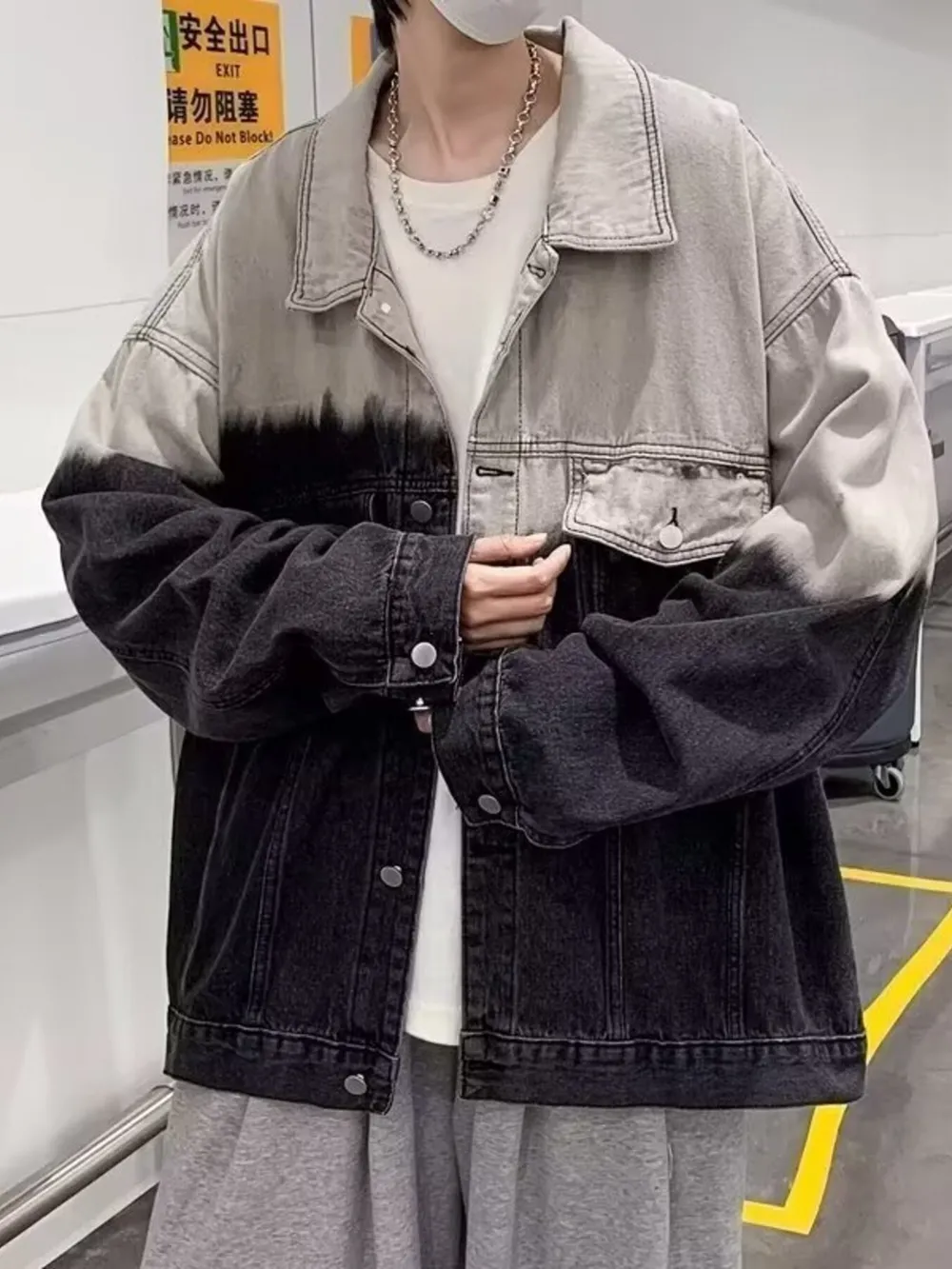 Men's Plus Size Gradient Wash Denim Jacket, image 2