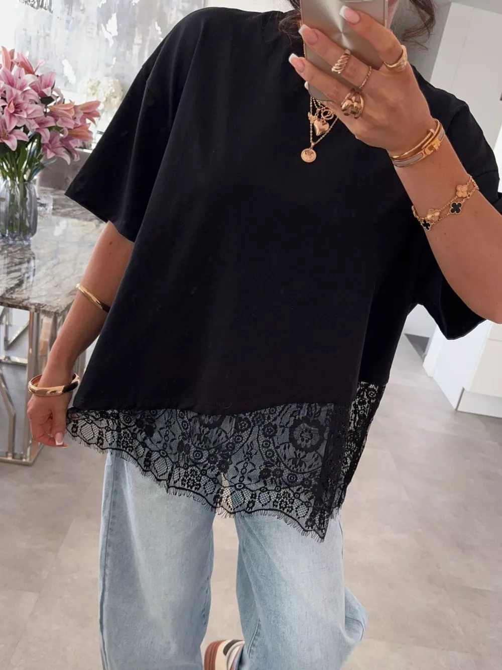 Lace Hem Short Sleeve Top, image 9