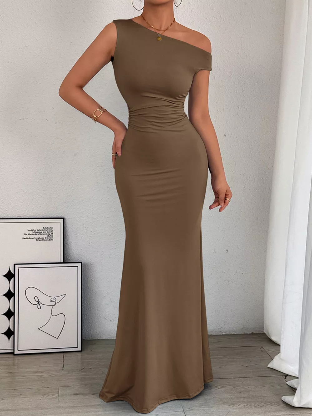 One-Shoulder Ruched Bodycon Maxi Dress, image 16