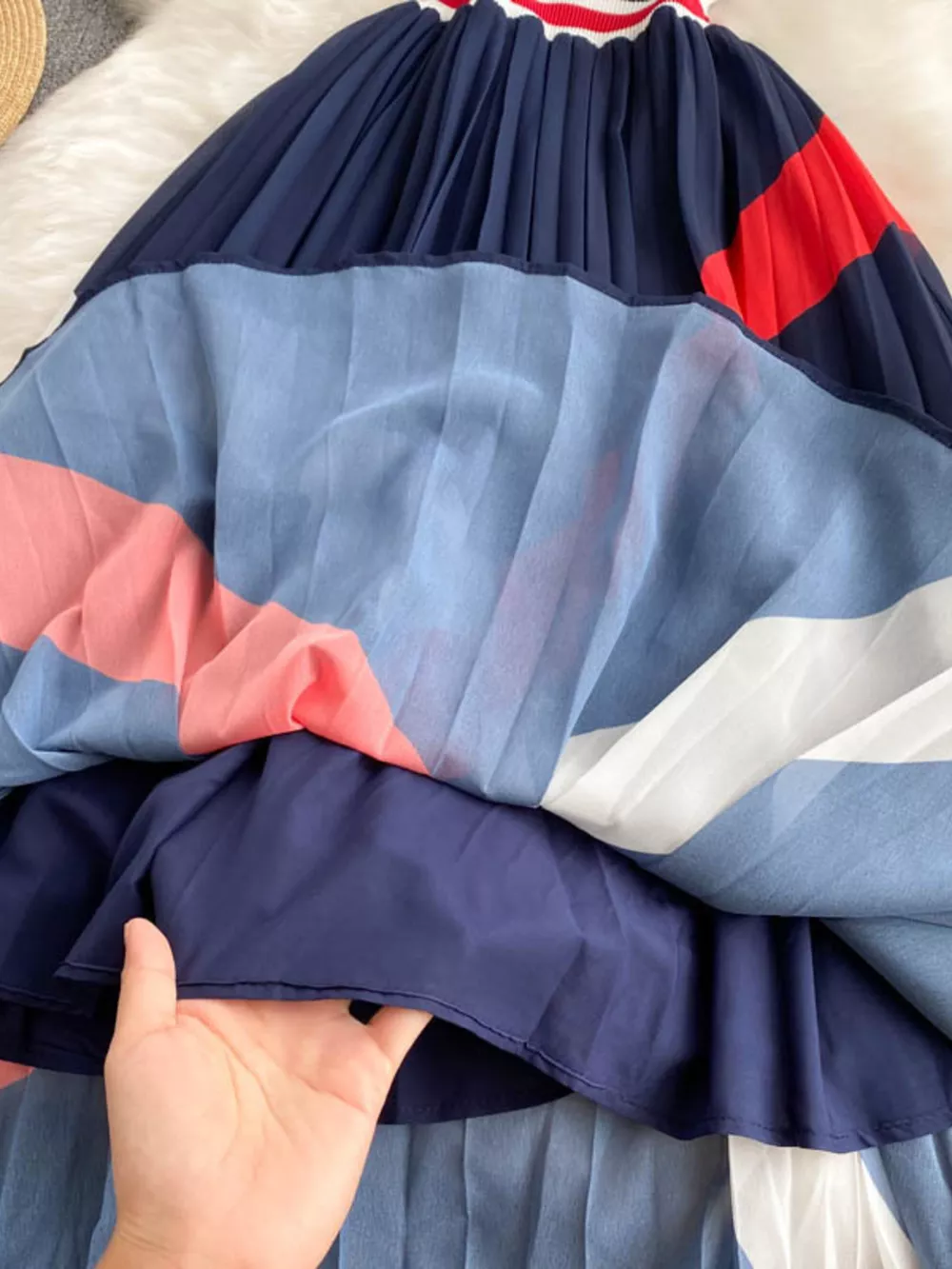 Elegant Color Block Pleated Midi Dress, image 7