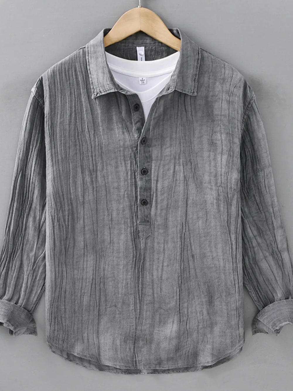 Men's Plus Size Button Detail Long Sleeve Blouse, image 4