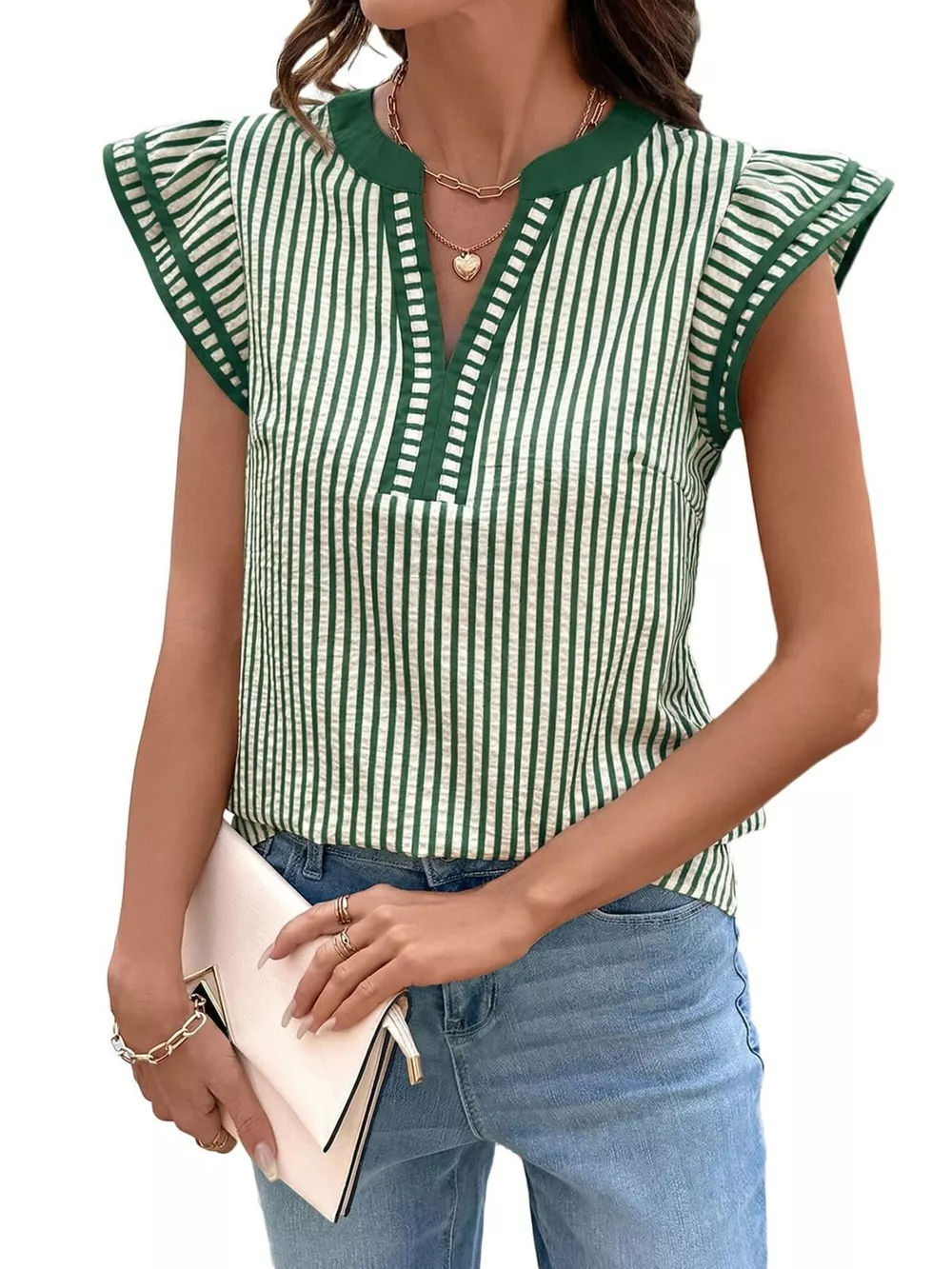 Striped Ruffle Sleeve Blouse, image 15