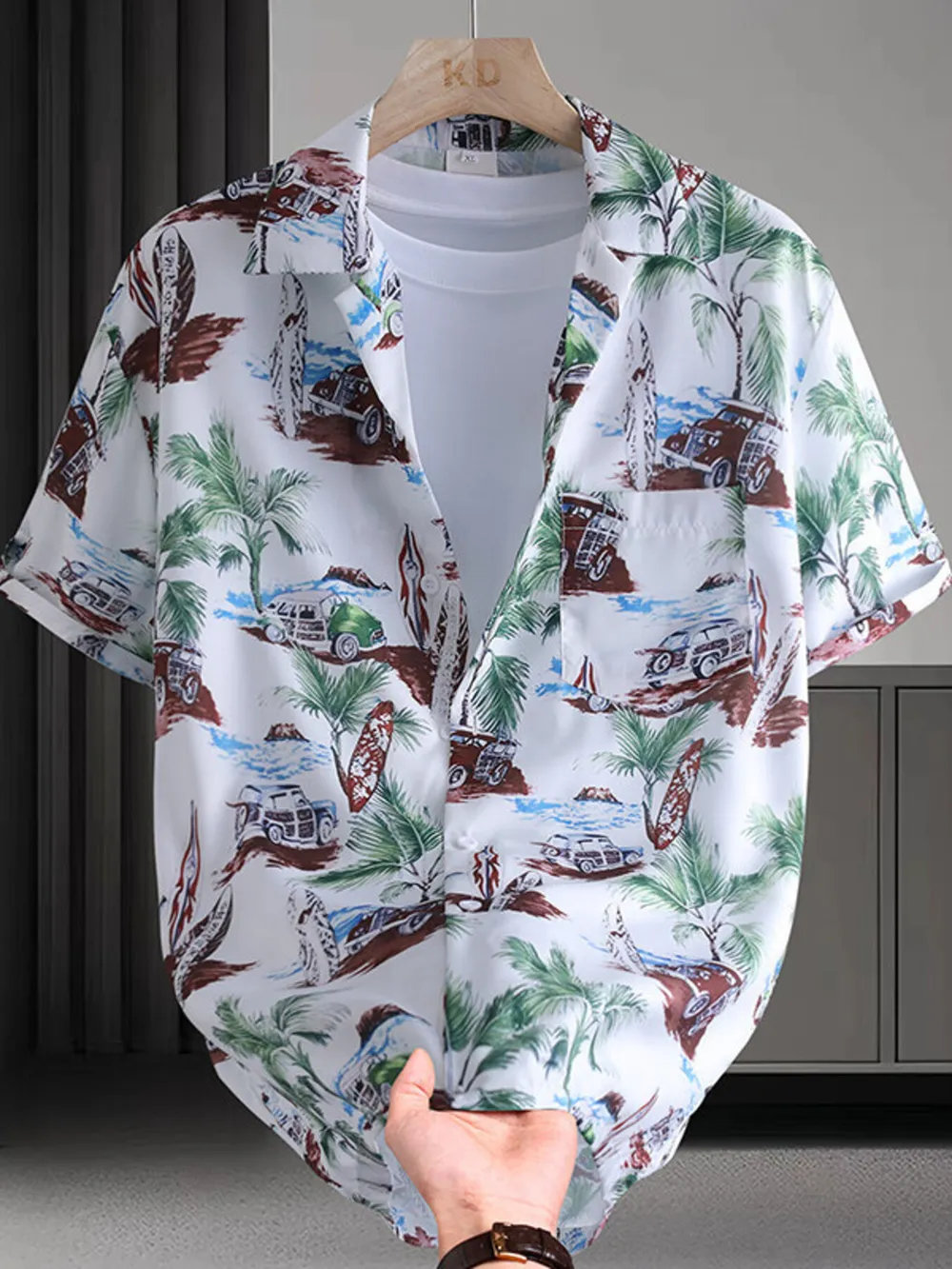 Men's Plus Size Printed Button Up Short Sleeve Shirt, image 5