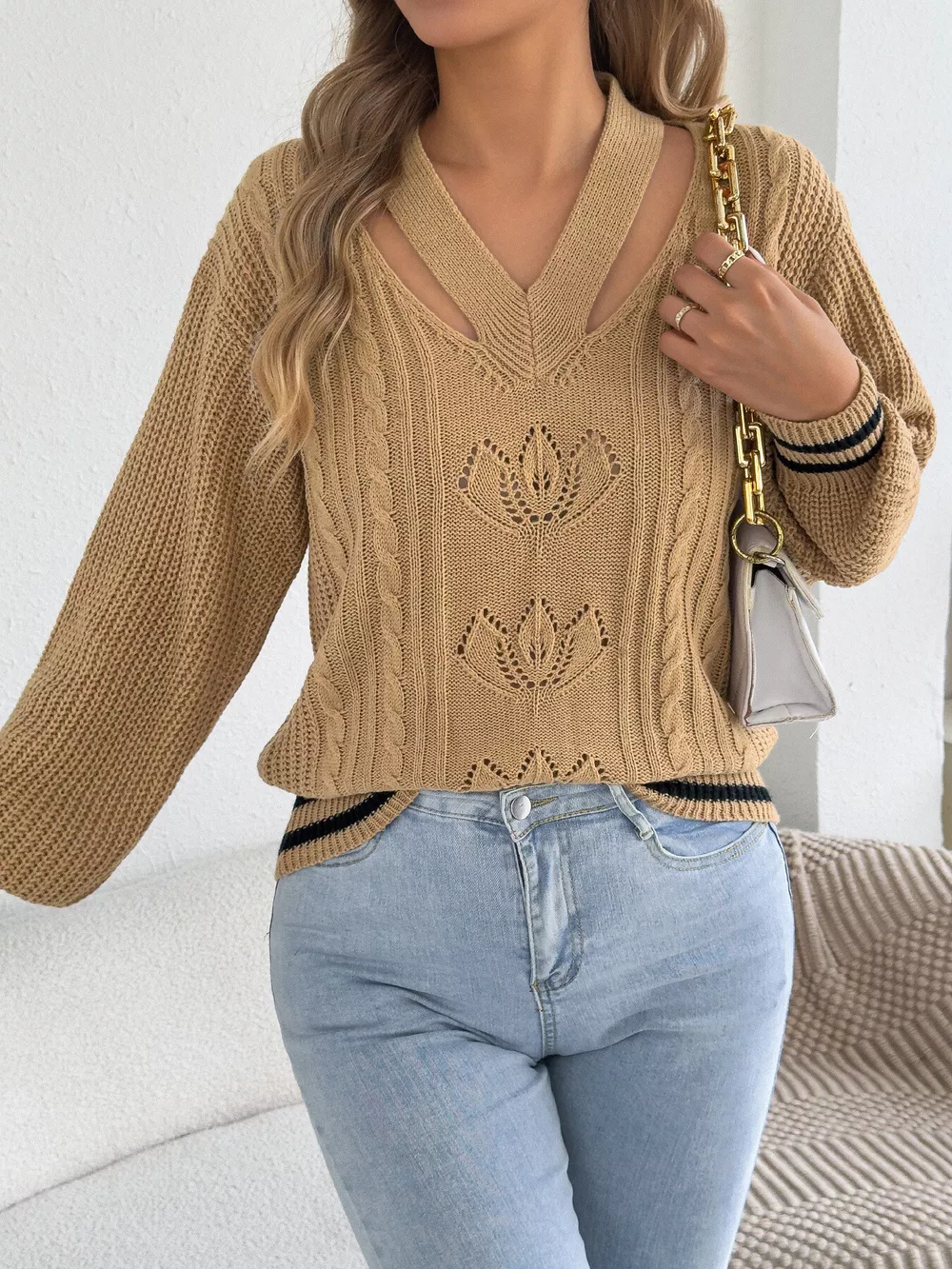 Cutout Cable Knit Sweater, image 11