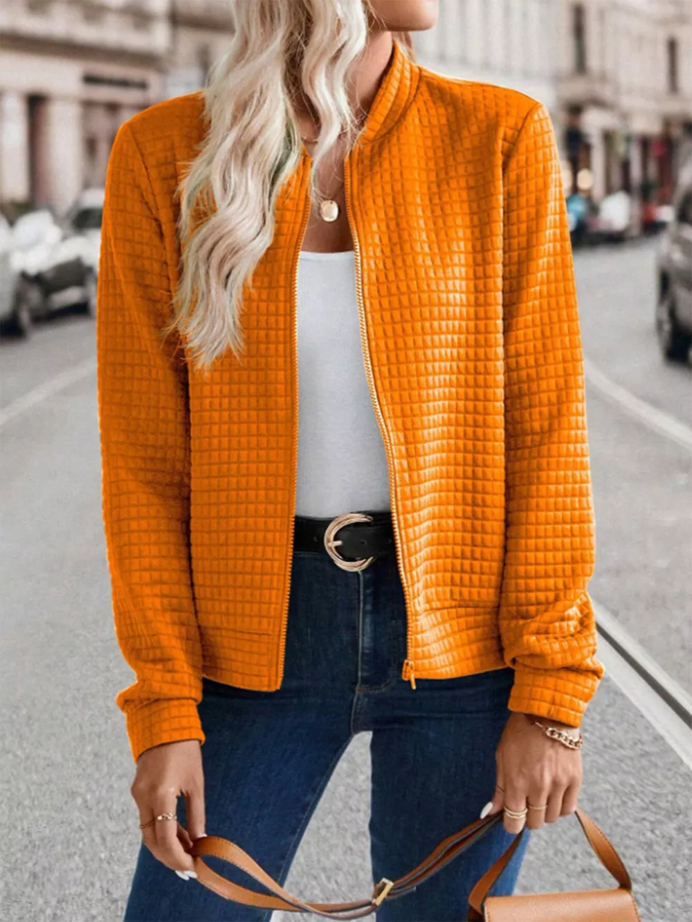 Textured Zip-Up Long Sleeve Jacket, image 6