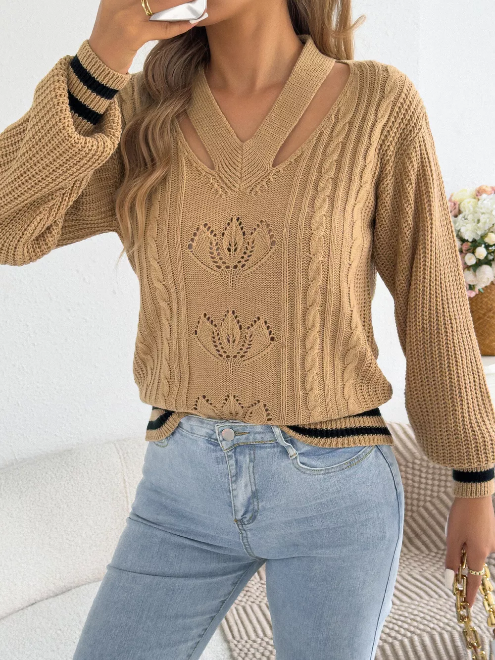Cutout Cable Knit Sweater, image 8