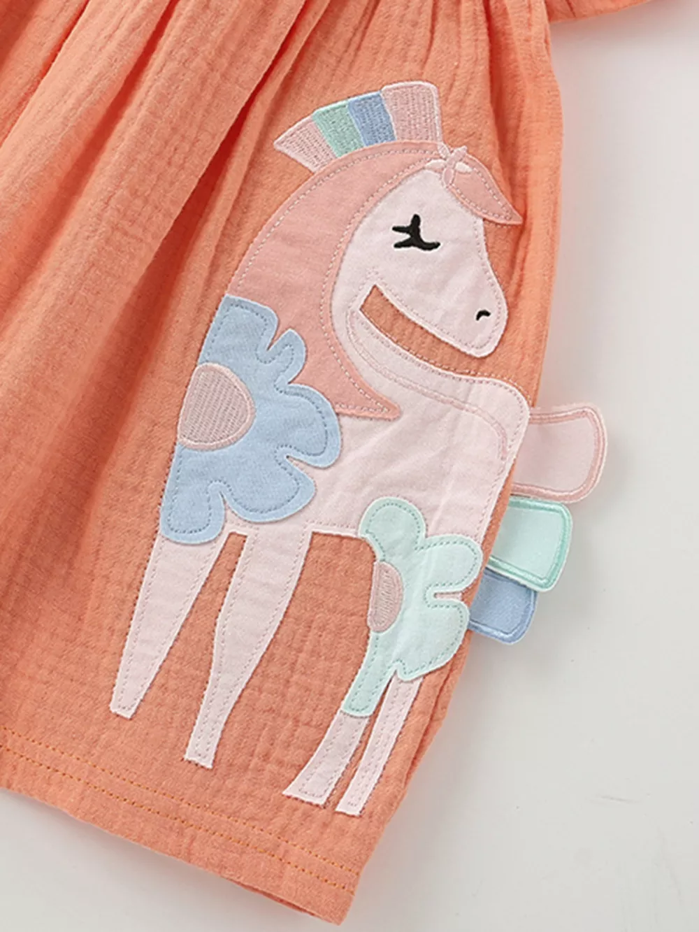 Children's Cute Unicorn Applique Ruffle Sleeve Dress, image 3