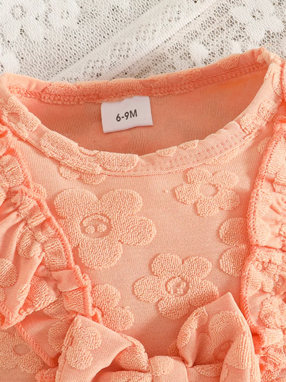 Children's Floral Embossed Ruffle Trim Top and Pants Set, image 6