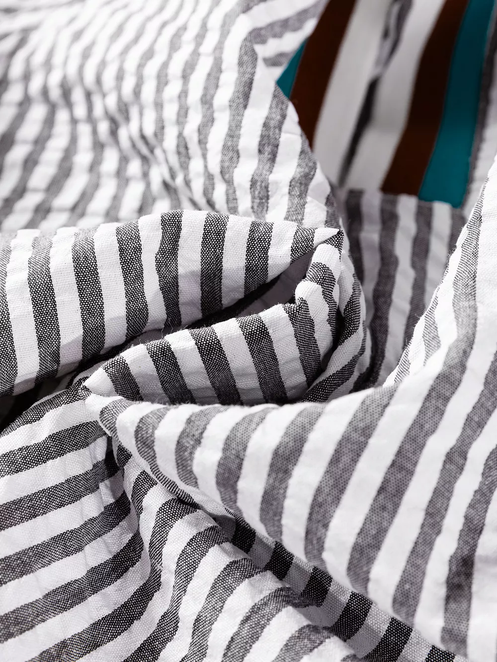 Striped Print Contrast Patchwork Detail Split Neck Blouse, image 5