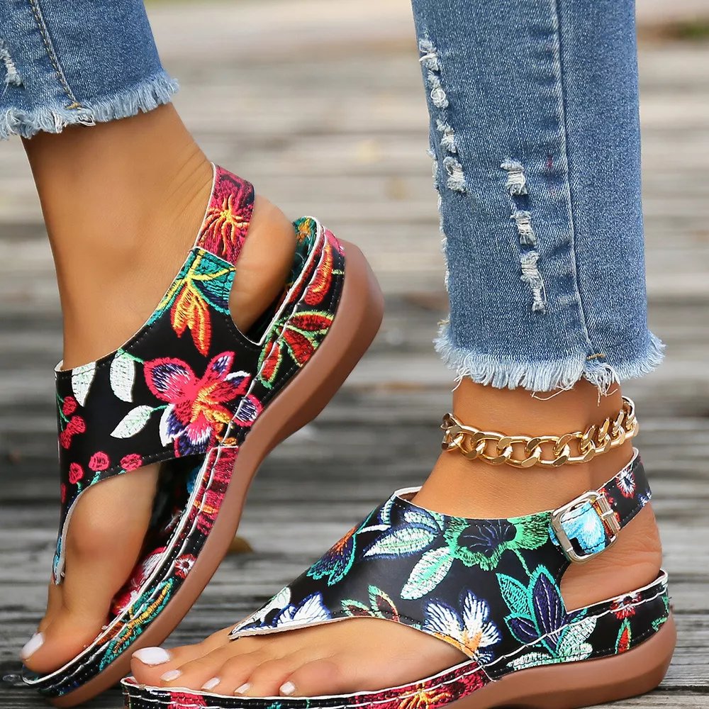 Floral Thong Wedge Sandals, image 8