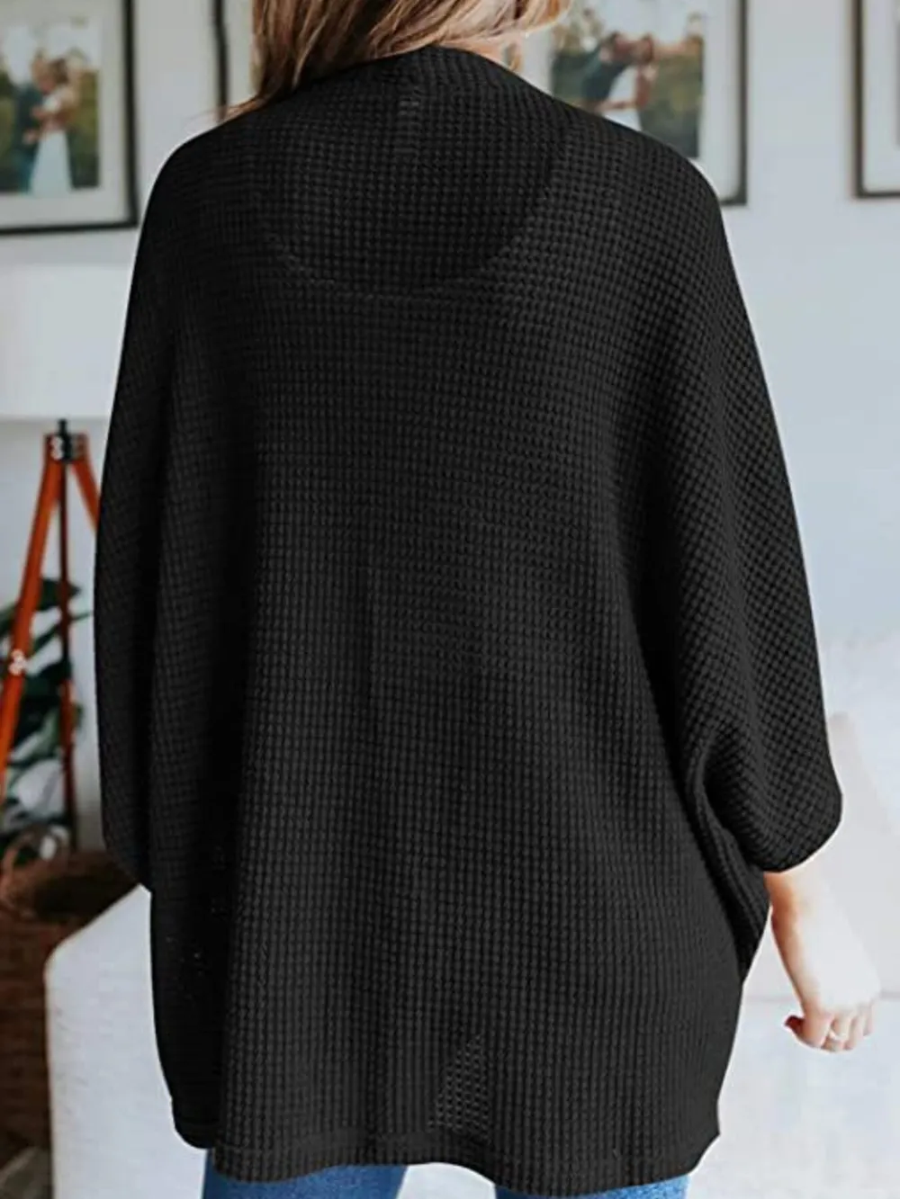 Full Size Open Front Waffle Knit Cardigan Plus Size, image 22