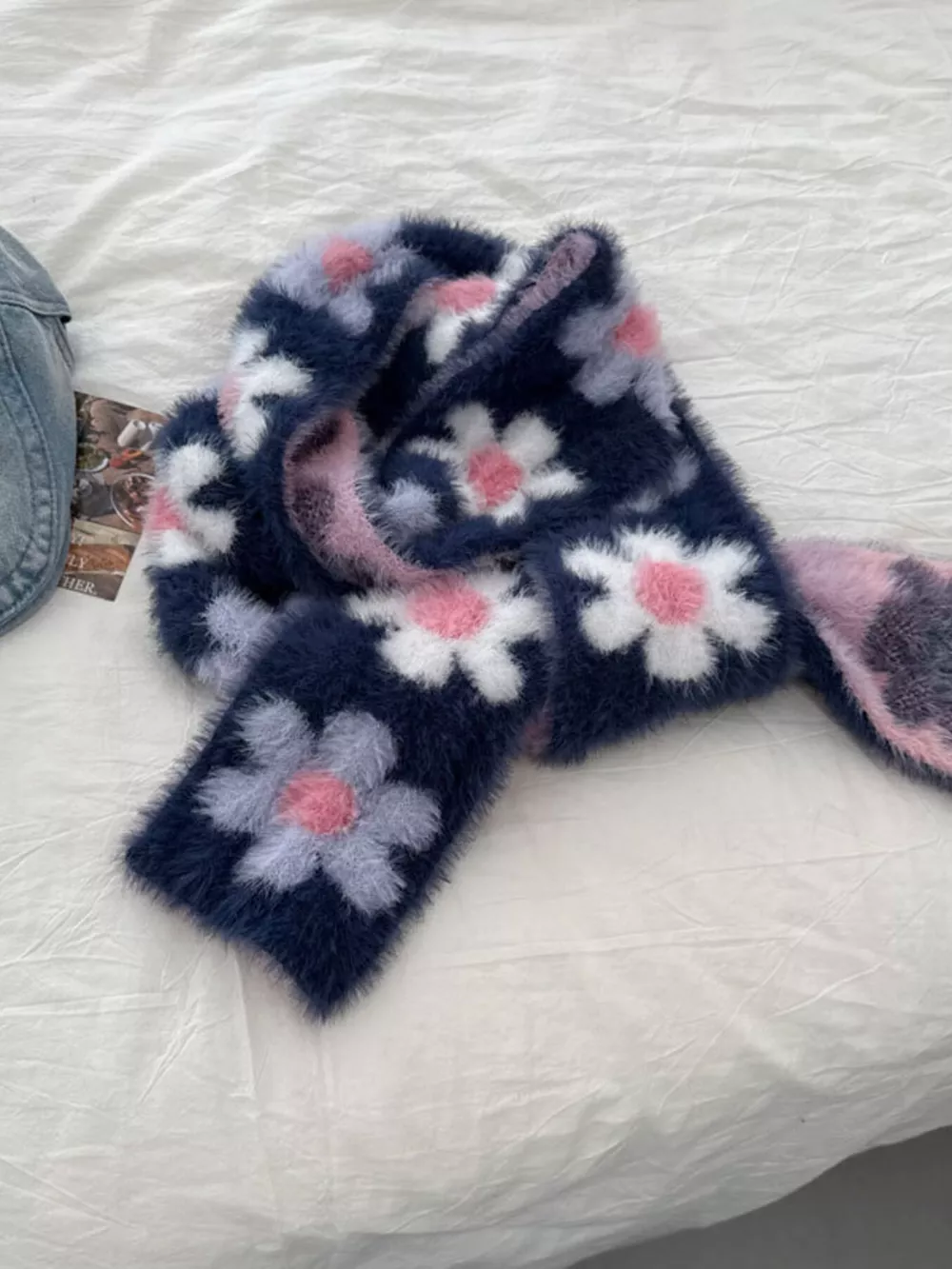Floral Fuzzy Knit Scarf, image 12