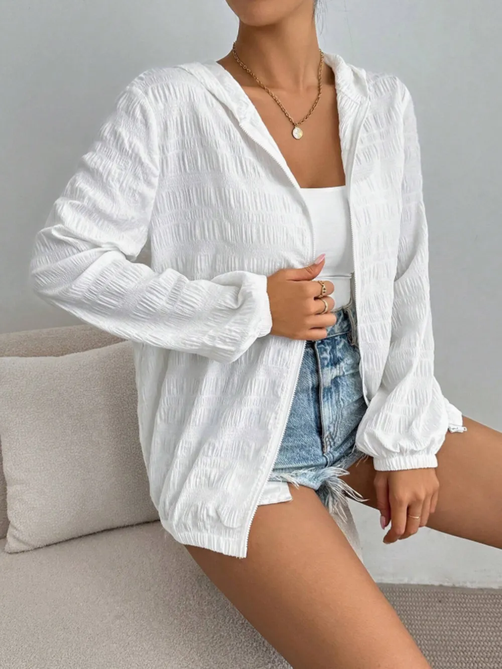 Zip Up Long Sleeve Hooded Outerwear, image 10