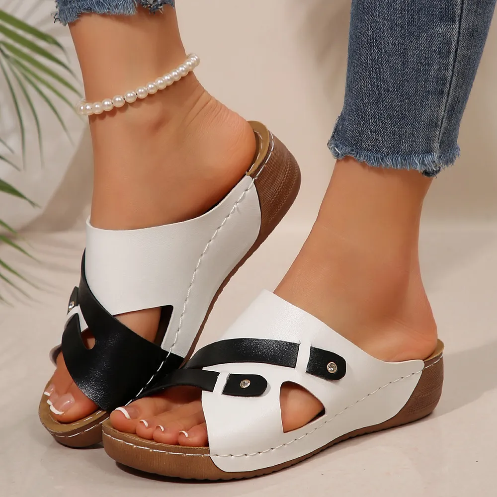 Cutout Contrast Wedge Sandals, image 11